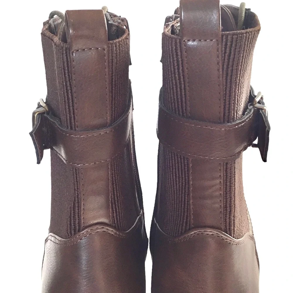 🆕TAHARI MELISSA Chunky Combat Ankle Boot Brown Vegan Leather Lace/Zip up Size-10 - Picture 9 of 16